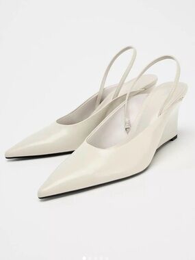 Zara Women's Patent Leather Slingback Pointed Toe Wedge Heels, in Sz 37